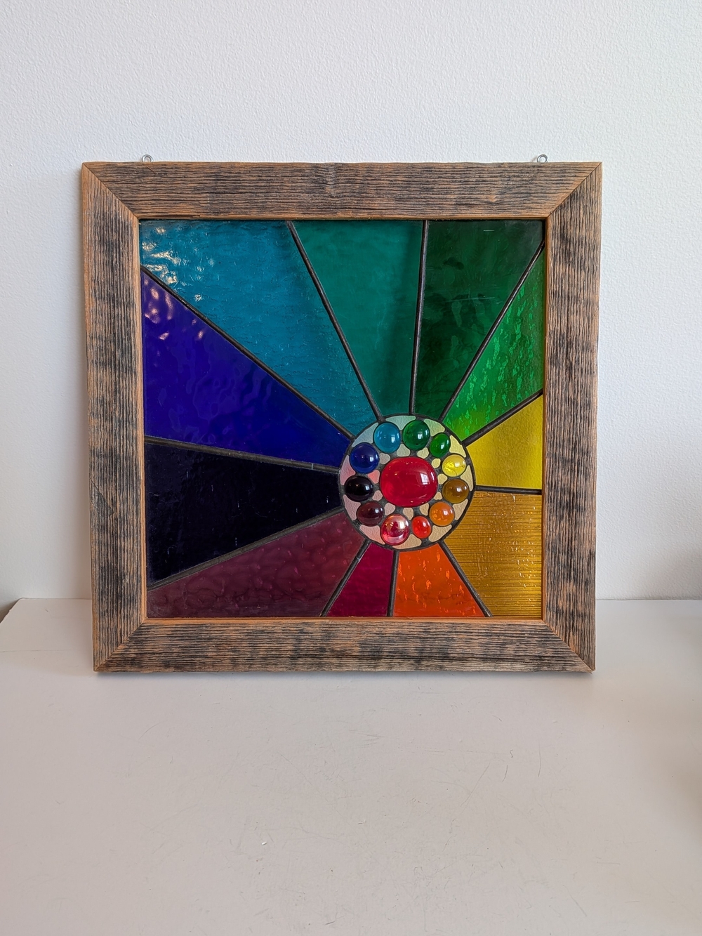 Stained Glass Tiffany Style Wooden  Framed Sun Catcher Rainbow Pride Wall Art